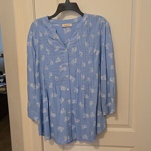 Coldwater Creek Blue Bicycle-Print Button Front Tunic